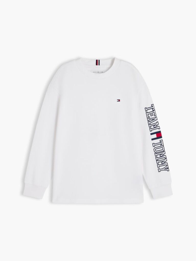 Alb T-Shirt Cu Maneca Lunga Si Logo  Baieti