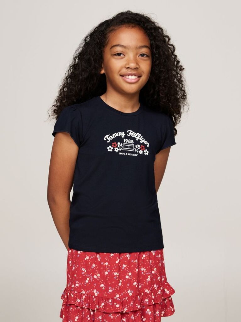 Blue Tricou Slim Fit Cu Logo Floral  Fete
