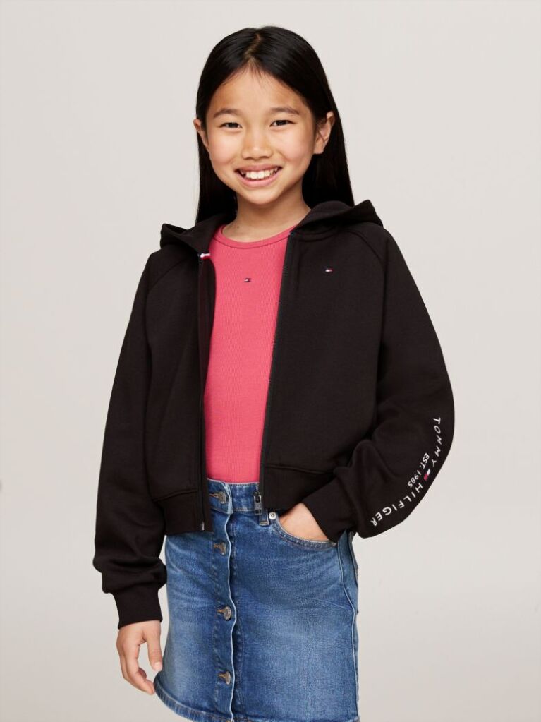 Black Embroidery Logo Zip-Thru Hoody  Girls