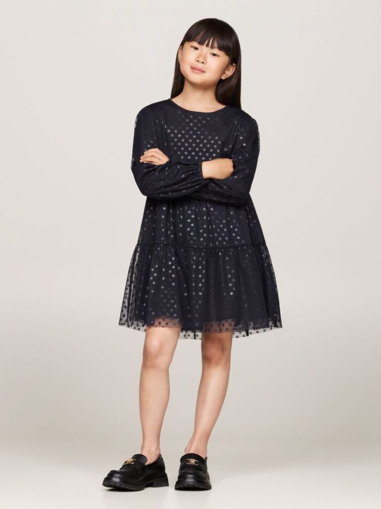 Negru Rochie Evazata Din Plasa Cu Stele Metalice   Fete