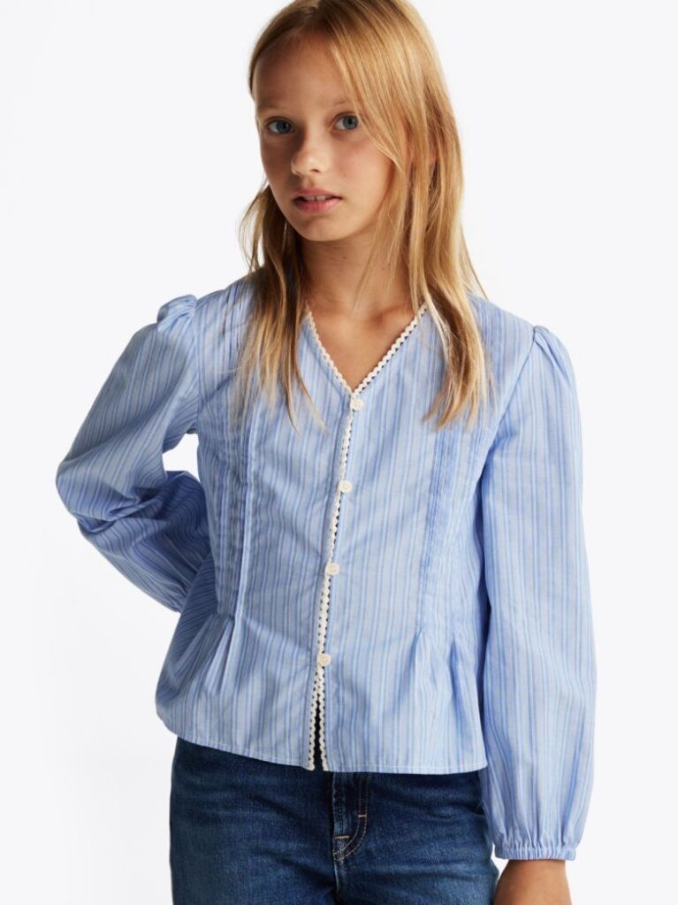 Blue Bluza Plisata Cu Dungi  Fete