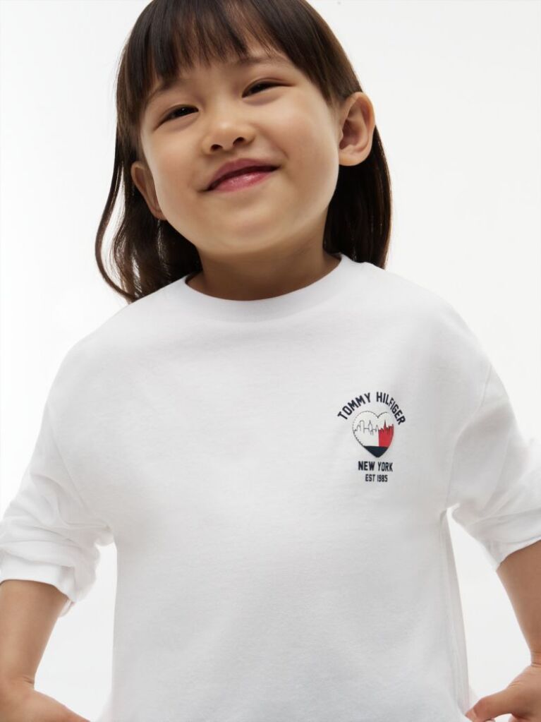 White Heart Logo Slim Long Sleeve T-Shirt  Girls