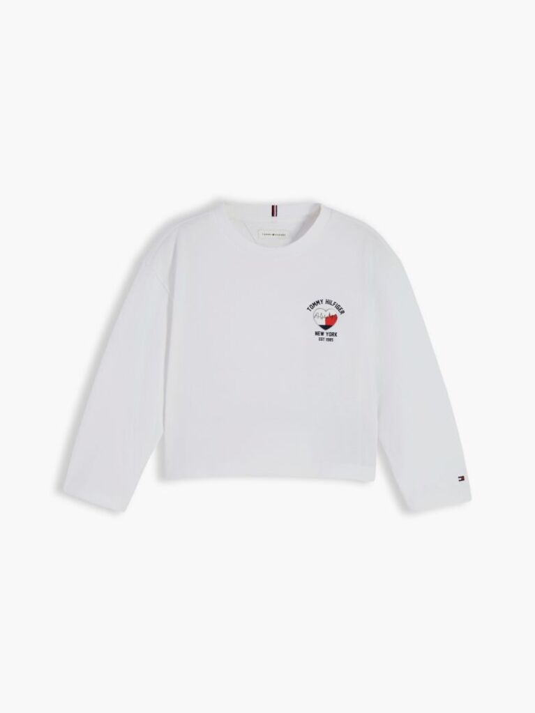 White Heart Logo Slim Long Sleeve T-Shirt  Girls