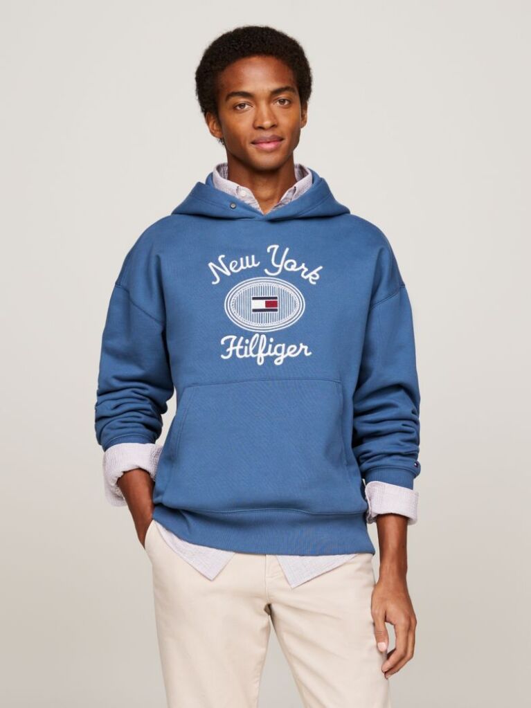 Blue Logo Embroidery Hoody  Men