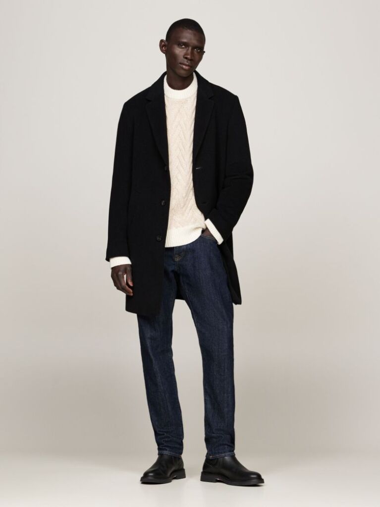 Black Smart Casual Wool Rich Coat  Men