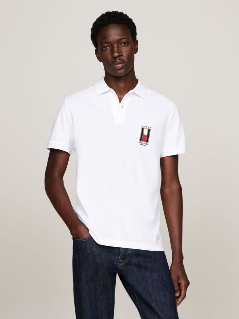 White Regular Vertical Flag Polo Shirt  Men