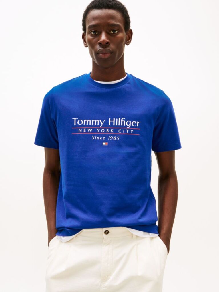 Blue Tricou Cu Guler Rotund Si Logo  Barbati