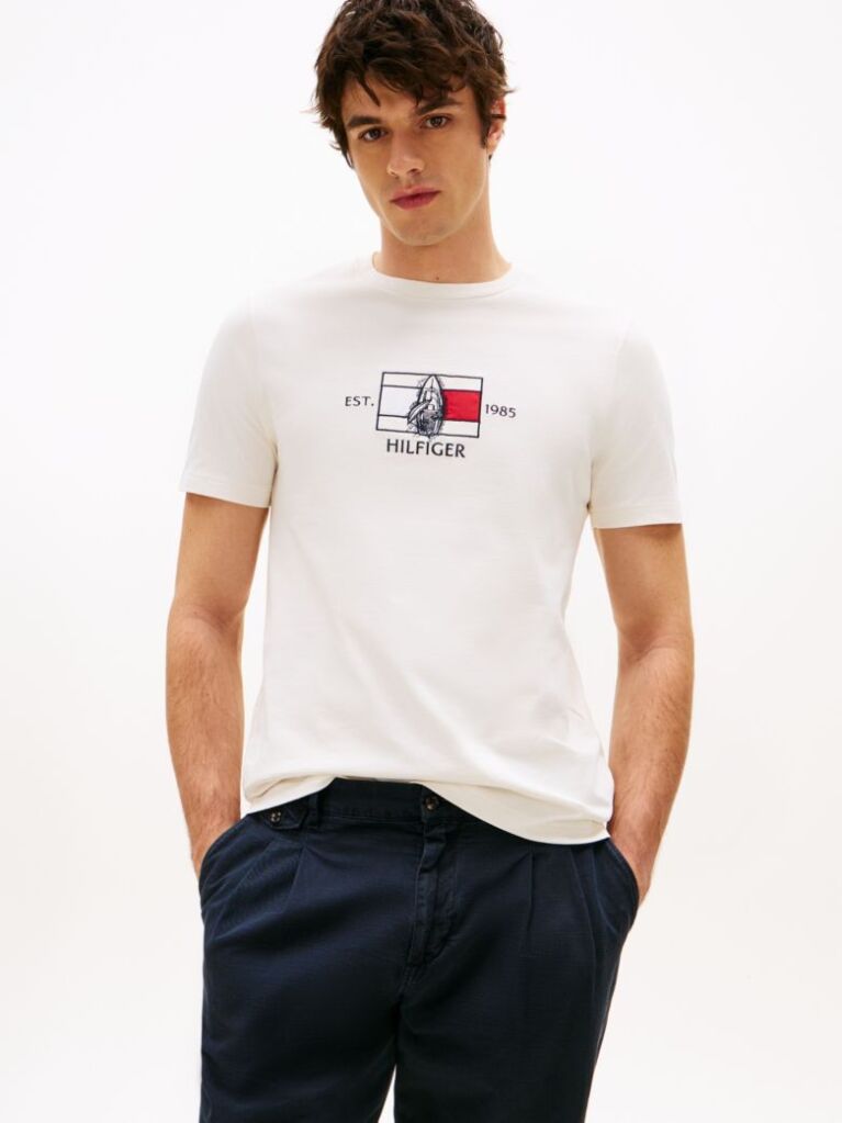 Alb Tricou Cu Guler Rotund Si Logo Cu Grafic  Barbati