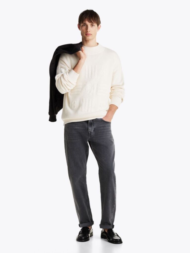 Gri Jeans Drept Cu Picior Conic Whiskered  Barbati