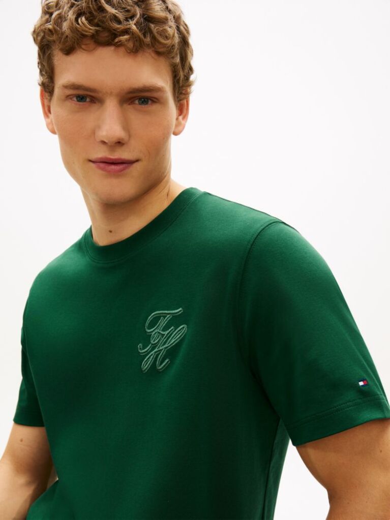 Green Tonal Logo Embroidery Crew Neck T-Shirt  Men