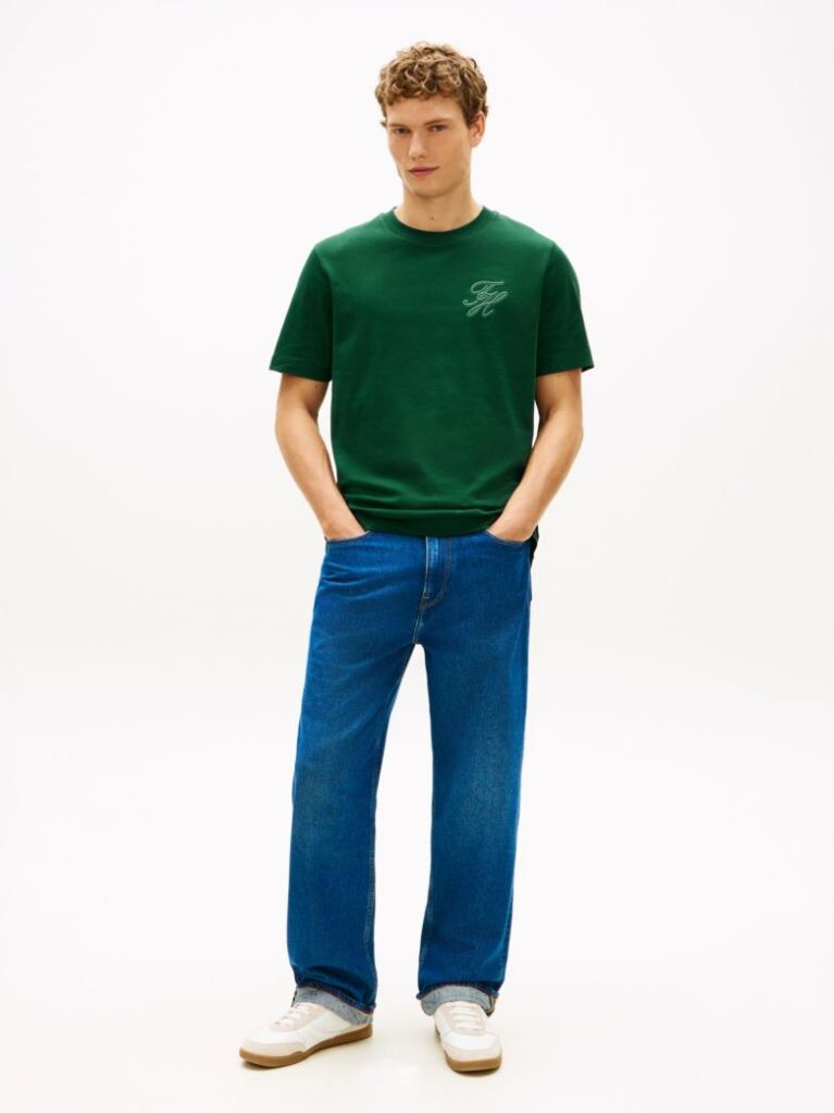 Green Tonal Logo Embroidery Crew Neck T-Shirt  Men