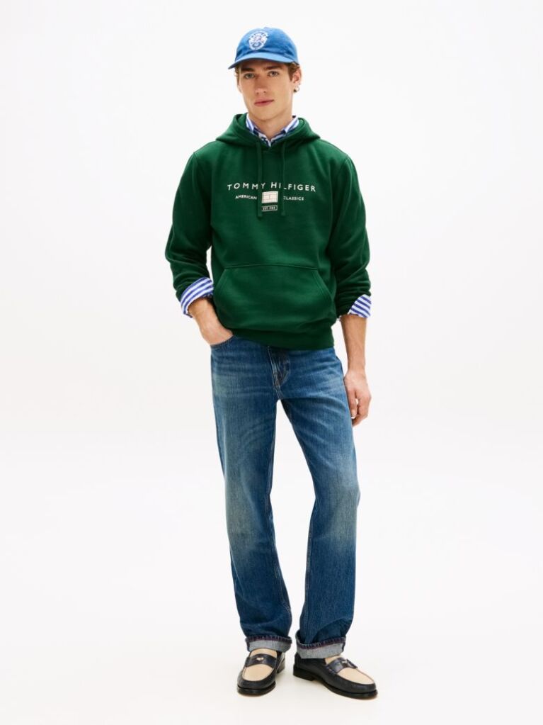 Verde Hanorac Din Terry Cu Gluga Snur Si Logo  Barbati