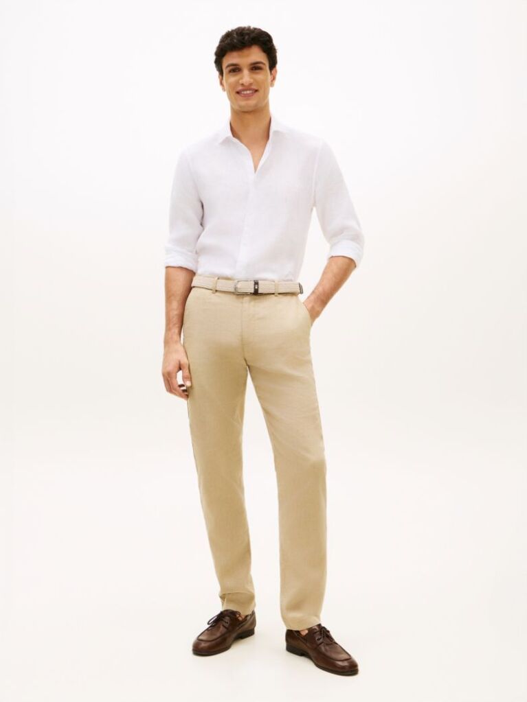 White Smart Casual Slim Fit Pure Linen Shirt  Men