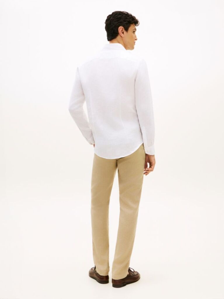 White Smart Casual Slim Fit Pure Linen Shirt  Men