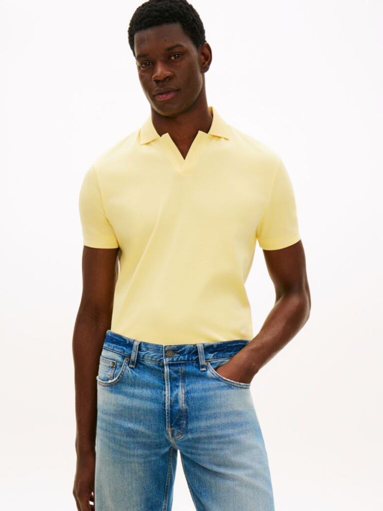 Galben Tricou Polo Din Tricot Interlock Cu Croiala Regular  Barbati