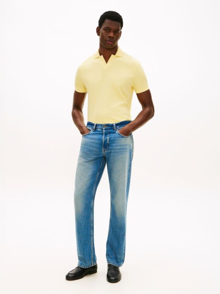 Galben Tricou Polo Din Tricot Interlock Cu Croiala Regular  Barbati
