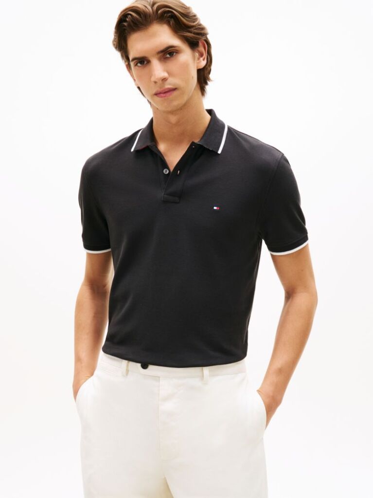 Negru Tricou Polo Pique Cu Croiala Regular  Barbati