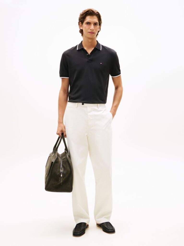 Negru Tricou Polo Pique Cu Croiala Regular  Barbati