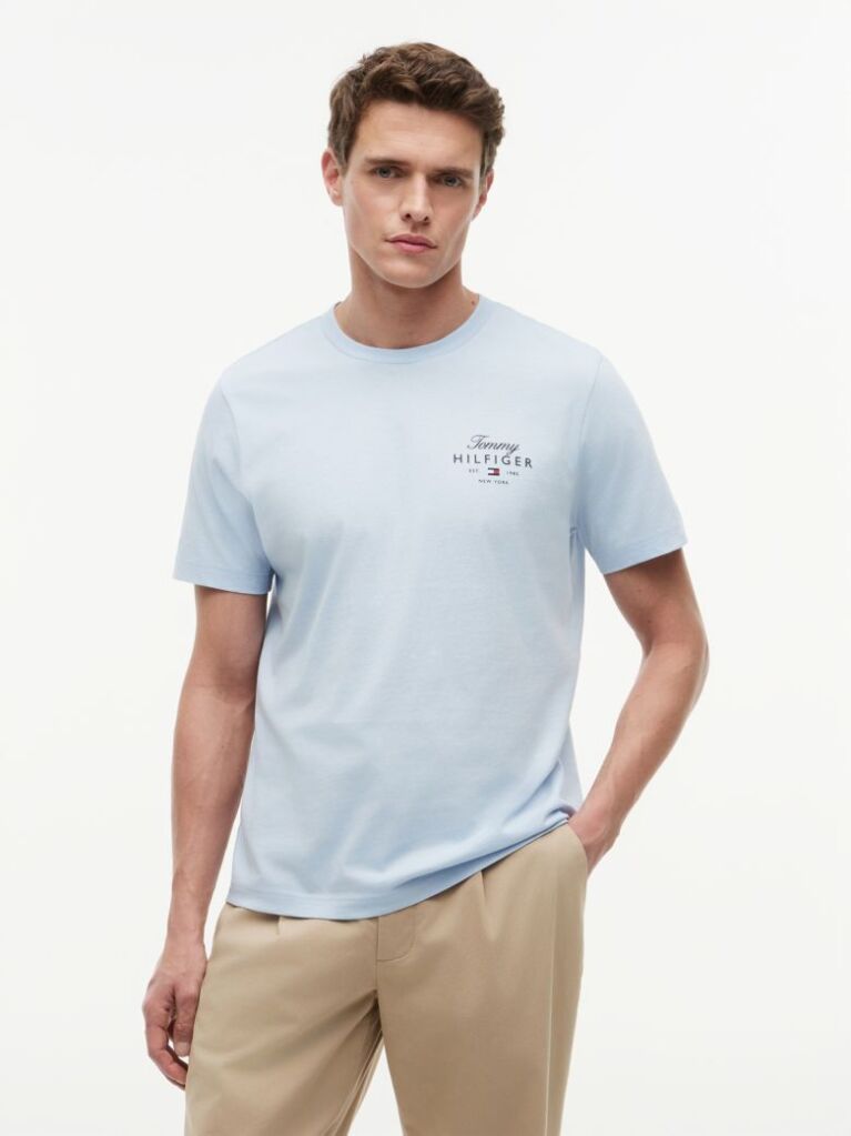 Blue Tricou Cu Guler Rotund Si Logo  Barbati