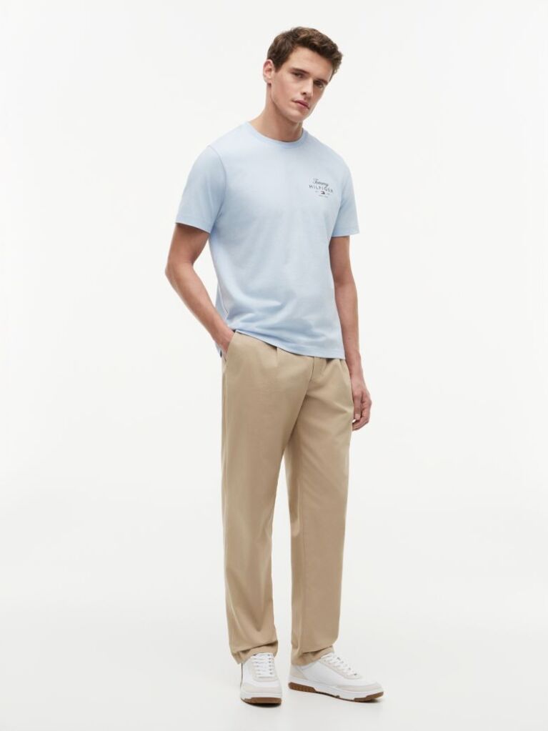 Blue Tricou Cu Guler Rotund Si Logo  Barbati