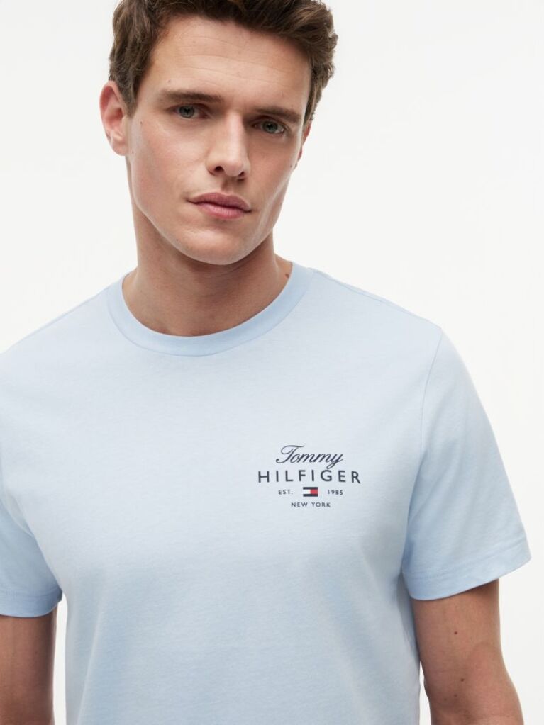 Blue Tricou Cu Guler Rotund Si Logo  Barbati