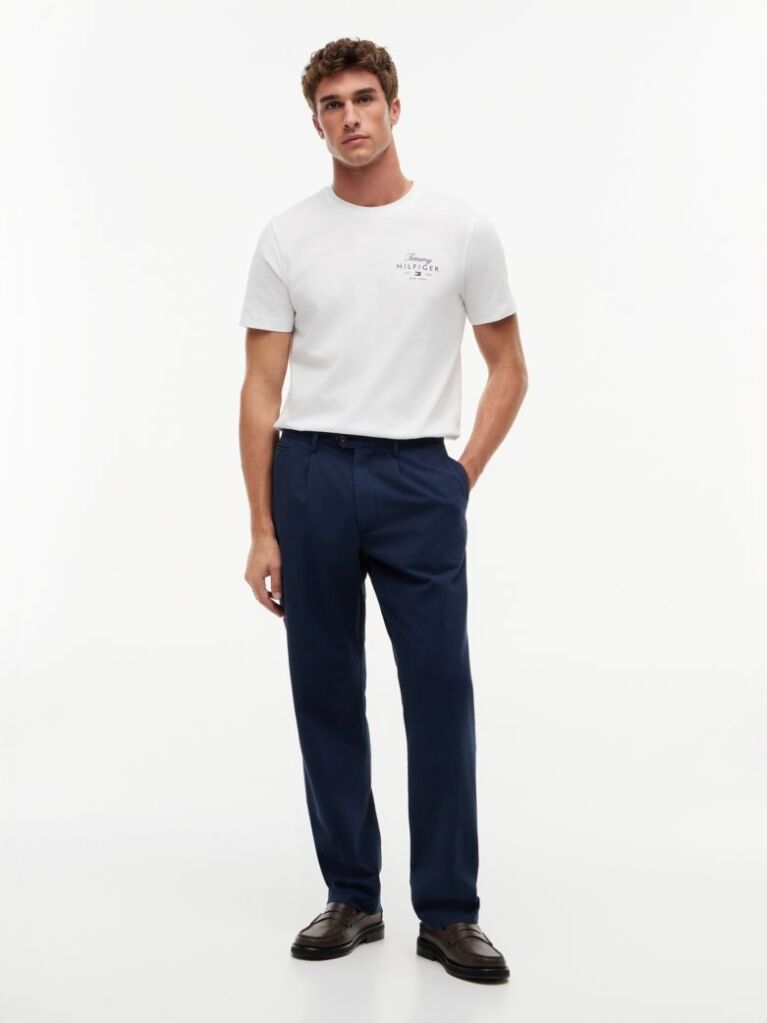 Alb Tricou Cu Guler Rotund Si Logo  Barbati