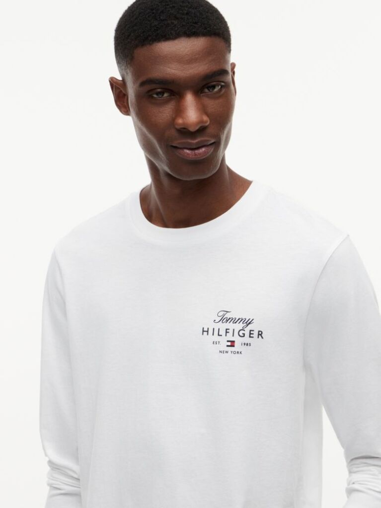 Alb T-Shirt Cu Maneca Lunga Si Logo  Barbati