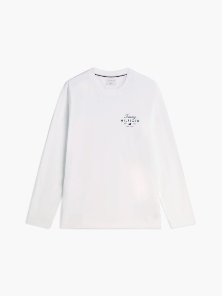 Alb T-Shirt Cu Maneca Lunga Si Logo  Barbati