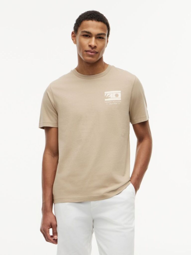 Beige Logo Graphic Jersey Crew Neck T-Shirt  Men