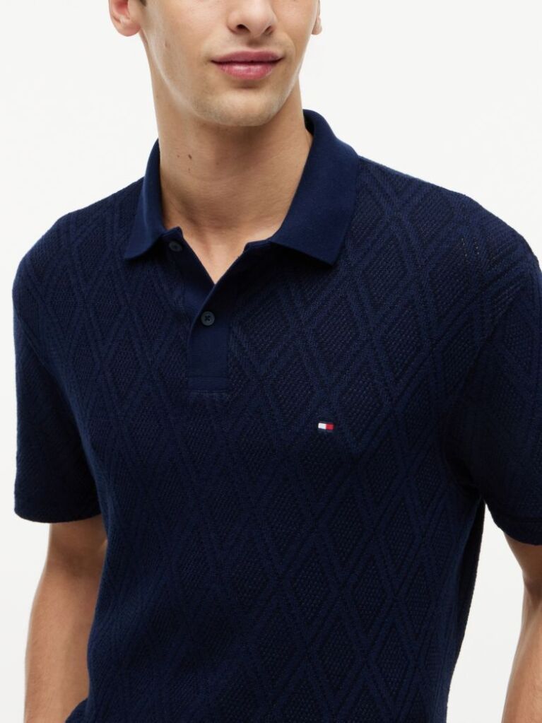 Blue Classic Fit Jacquard Polo Shirt  Men