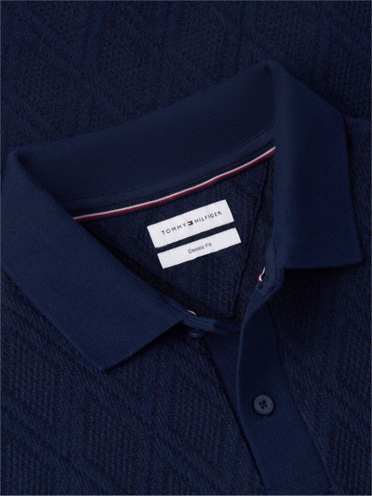 Blue Classic Fit Jacquard Polo Shirt  Men