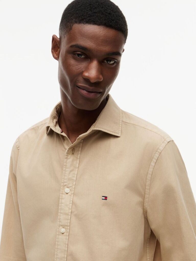 Beige Regular Fit Washed Poplin Shirt  Men