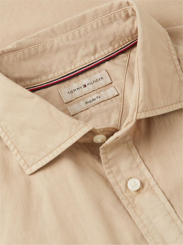 Beige Regular Fit Washed Poplin Shirt  Men
