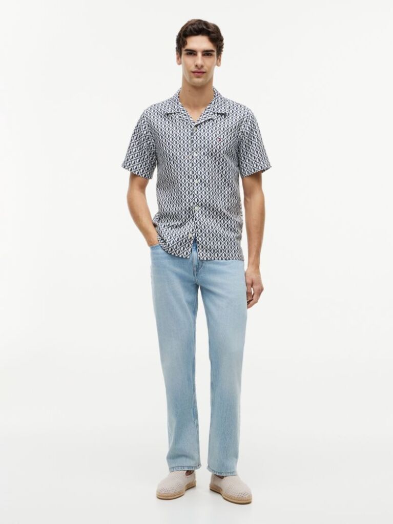 Multi Regular Linen Blend Print Short Sleeve Shirt  Men