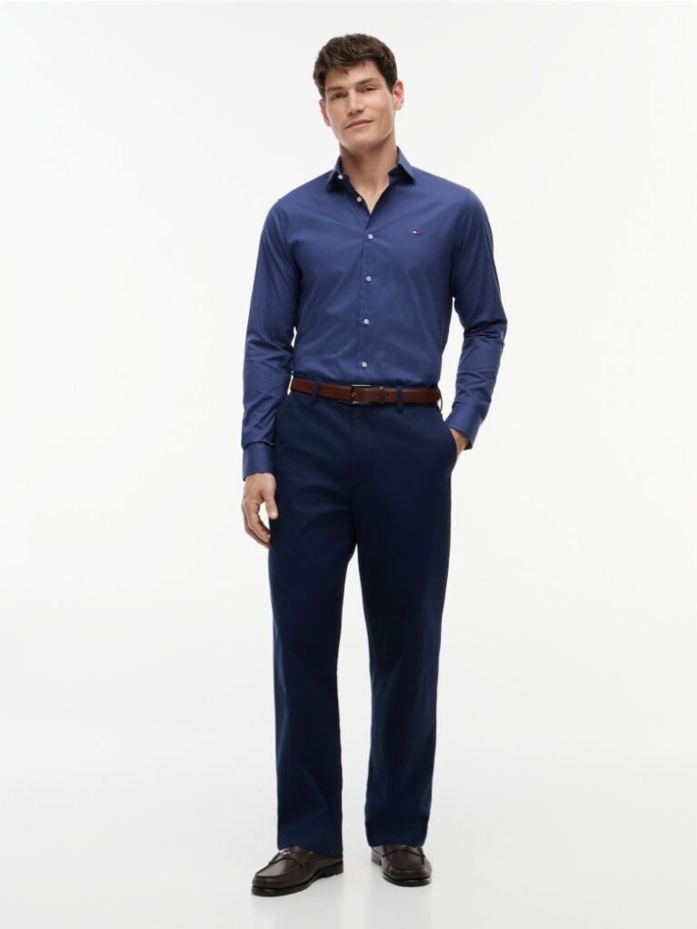 Blue Camasa Cu Croiala Slim Si Micro Print  Barbati