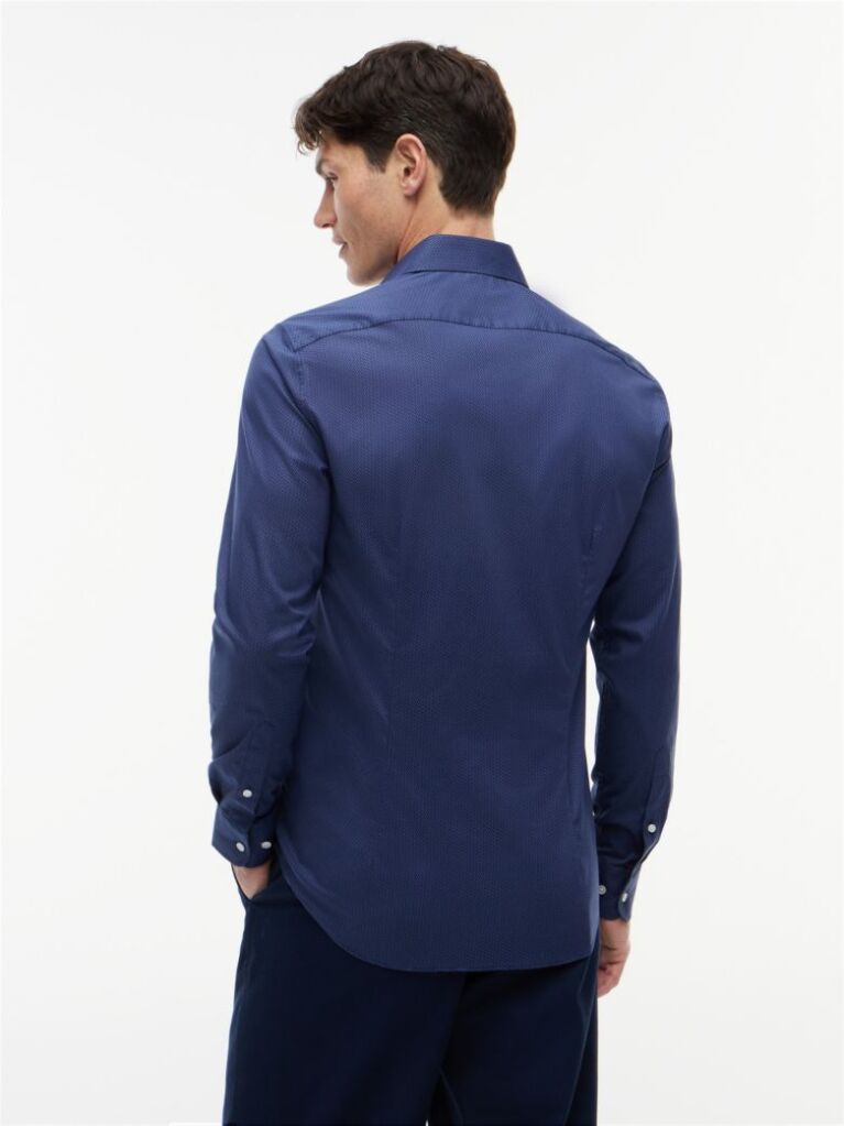 Blue Camasa Cu Croiala Slim Si Micro Print  Barbati
