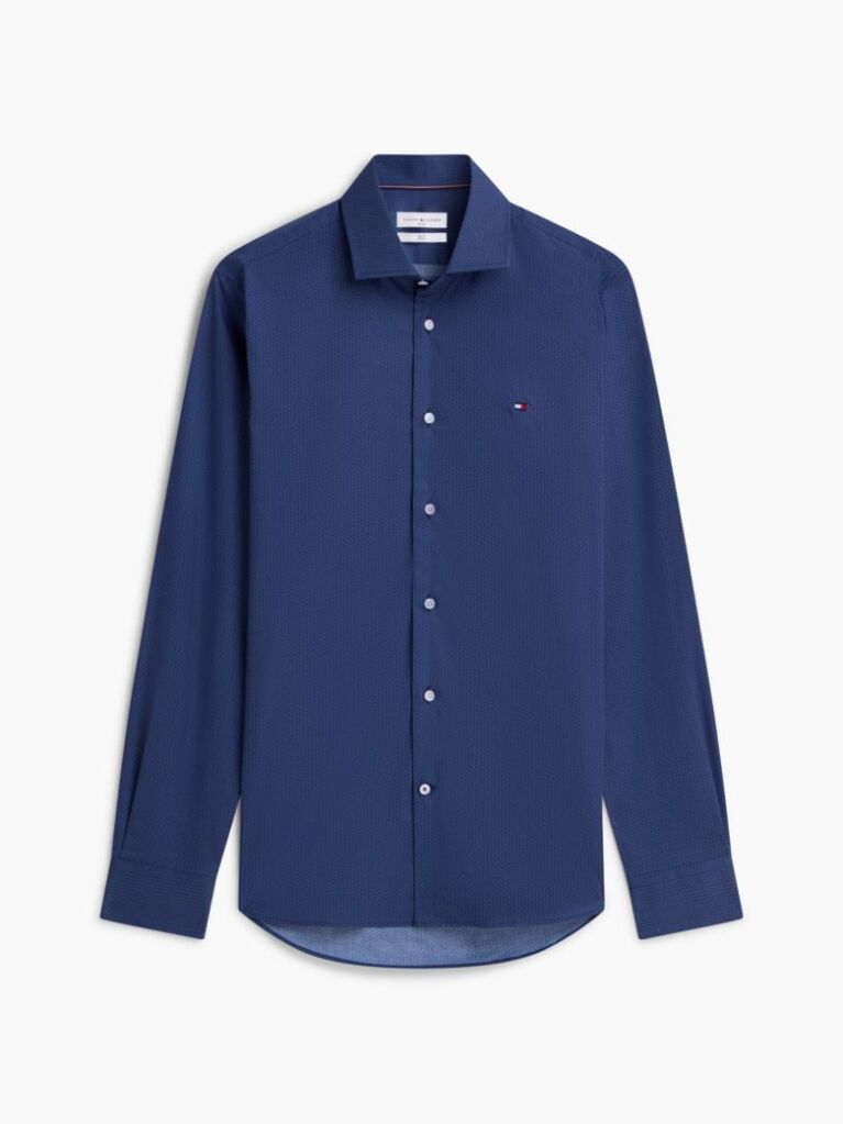 Blue Camasa Cu Croiala Slim Si Micro Print  Barbati