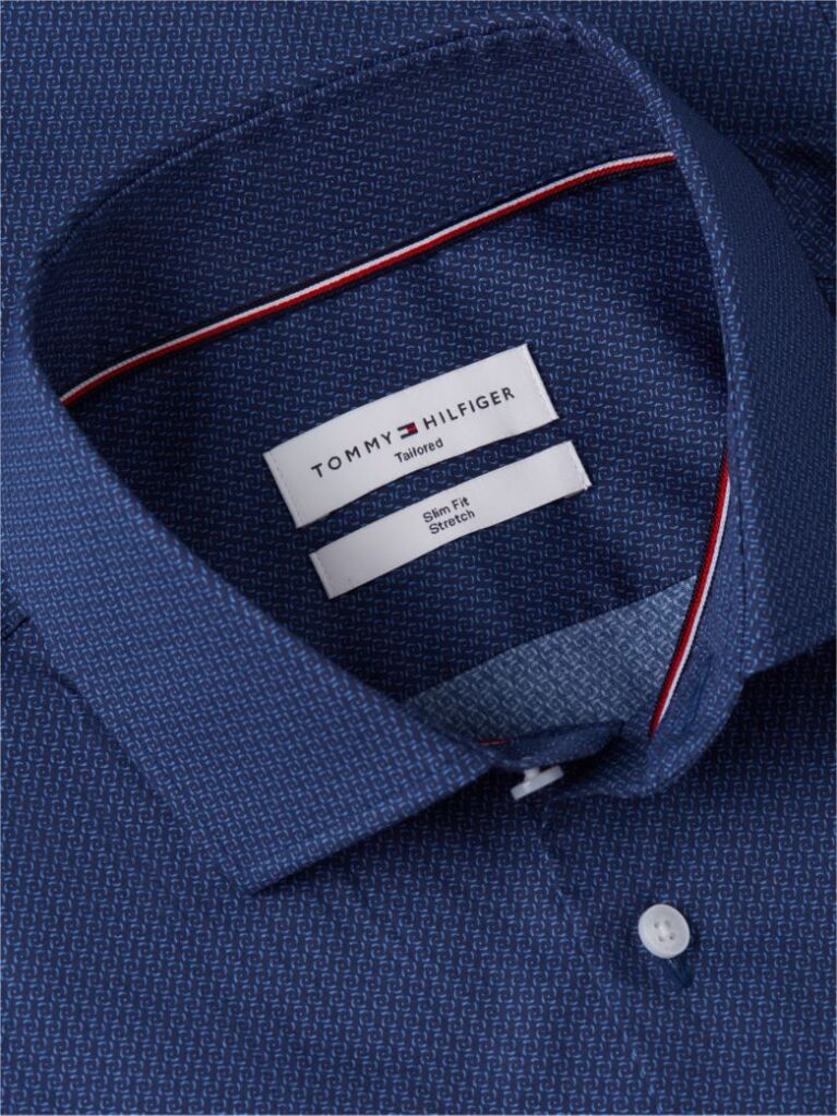 Blue Camasa Cu Croiala Slim Si Micro Print  Barbati