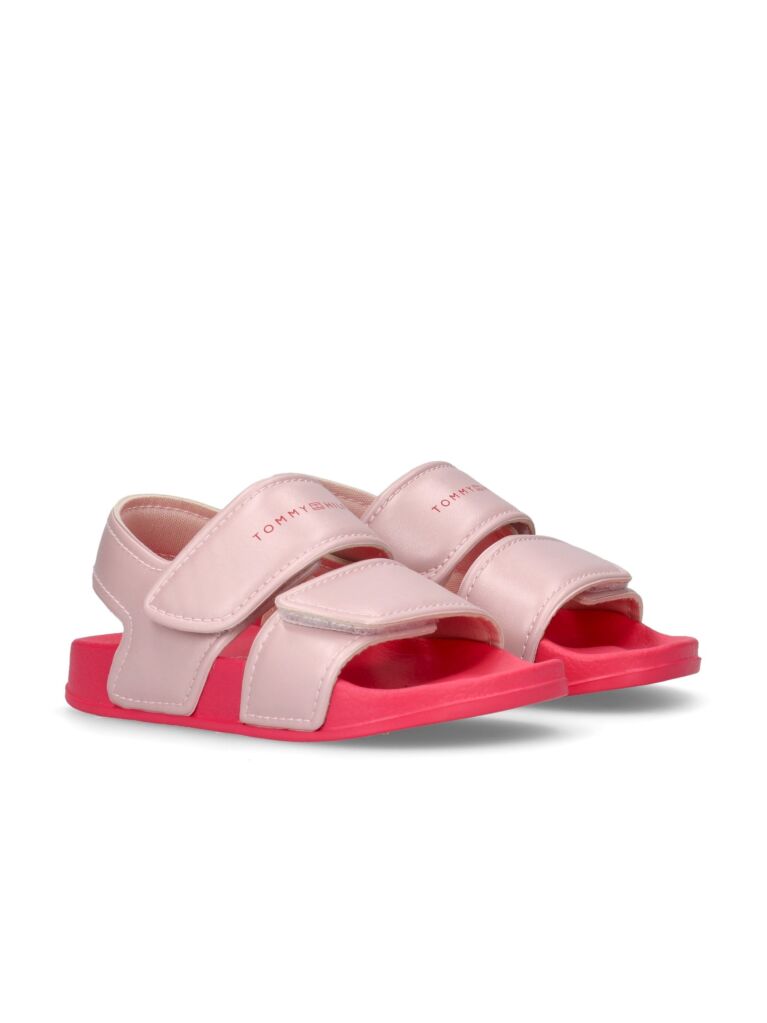 Pink Hook And Loop Sandals  Girls