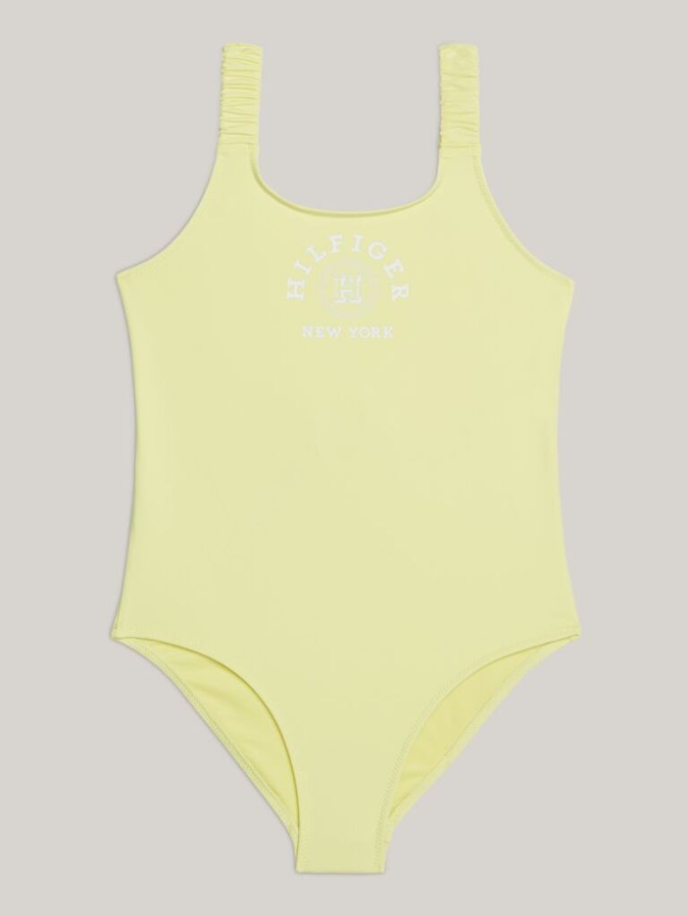 Yellow Hilfiger Monotype Logo One-Piece Swimsuit  Girls