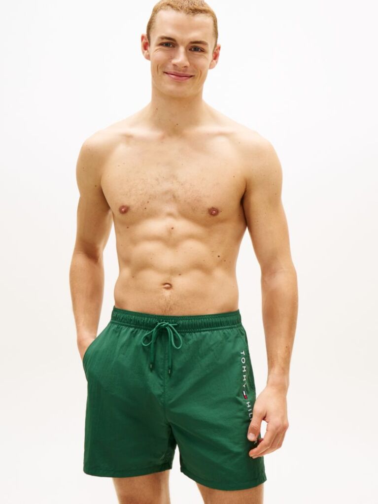 Green Original Logo Mid Length Swim Shorts  Men