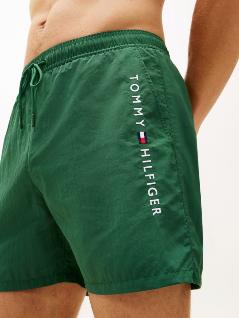 Green Original Logo Mid Length Swim Shorts  Men