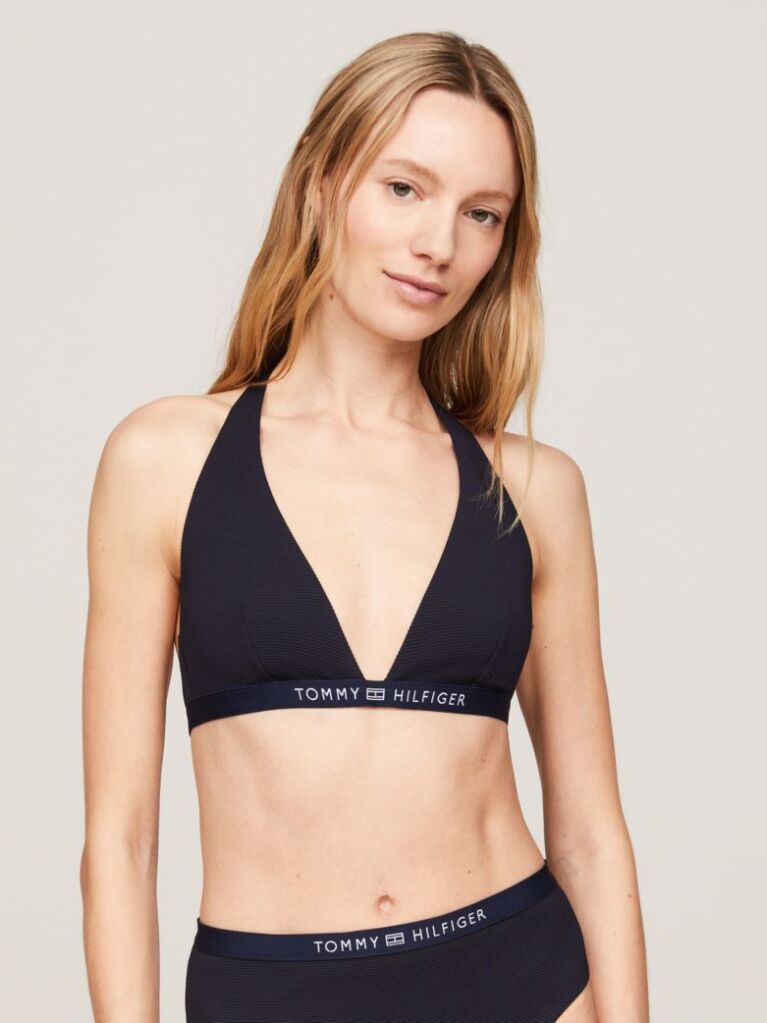Blue Tonal Logo Fixed Triangle Bikini Top  Women