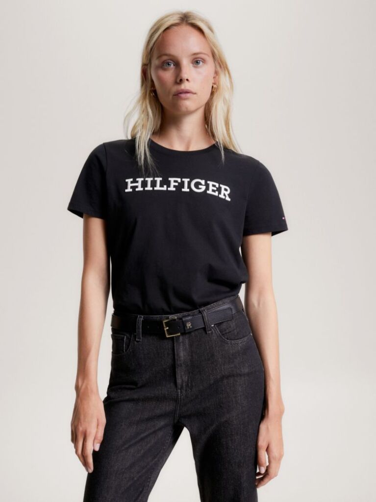 Negru Tricou Din Jersey Cu Logo Brodat  Femei