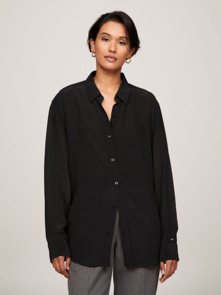Black Fluid Crepe Regular Fit Shirt  Women