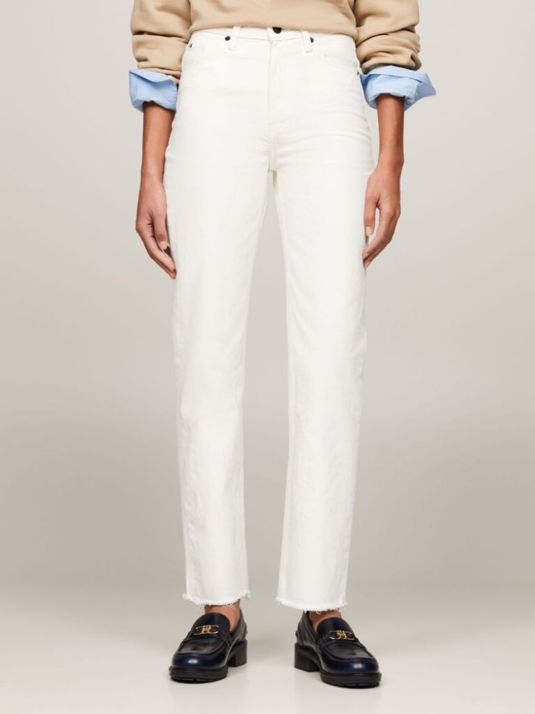 White Classics High Rise Fitted Straight White Ankle Jeans  Women