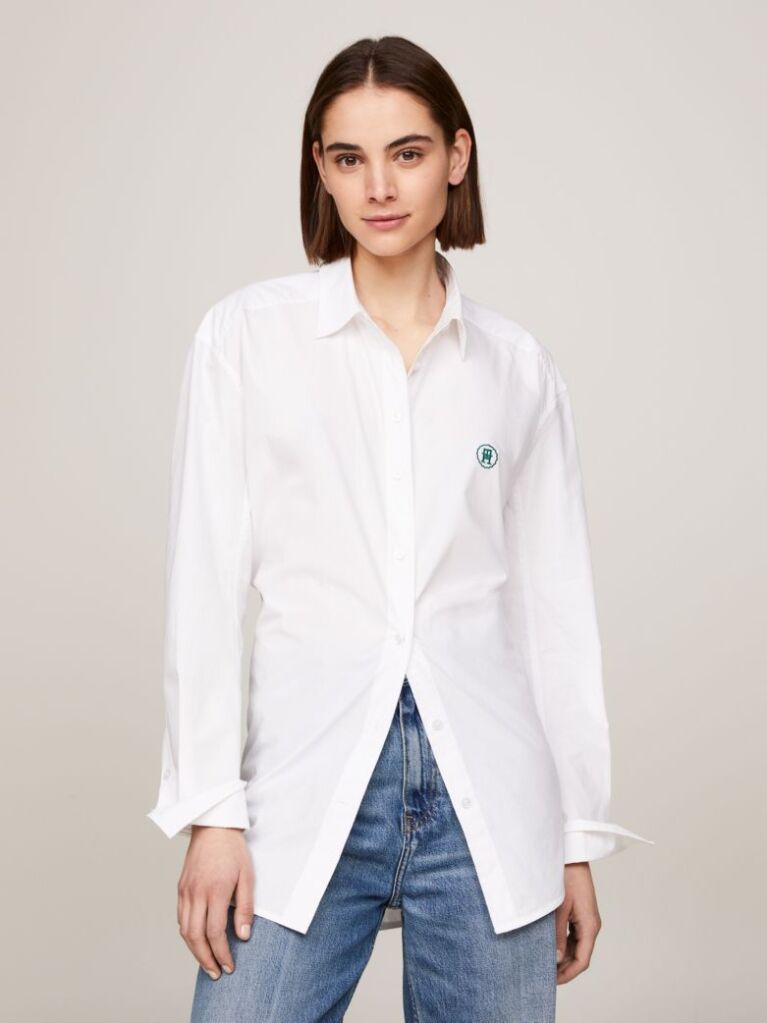 Alb Camasa Regular Fit  Cu Logo TH Monogram  Femei