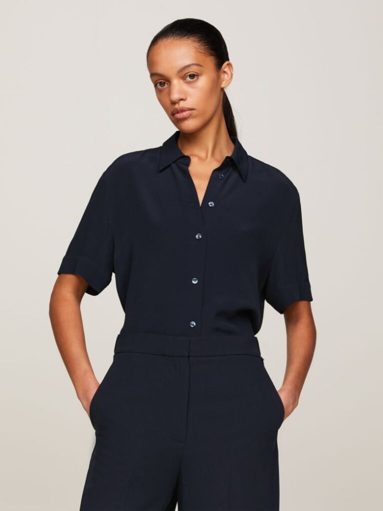 Blue Essential Fluid Relaxed Short Sleeve Shirt  Women