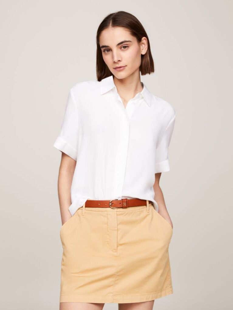 White Essential Fluid Relaxed Short Sleeve Shirt  Women