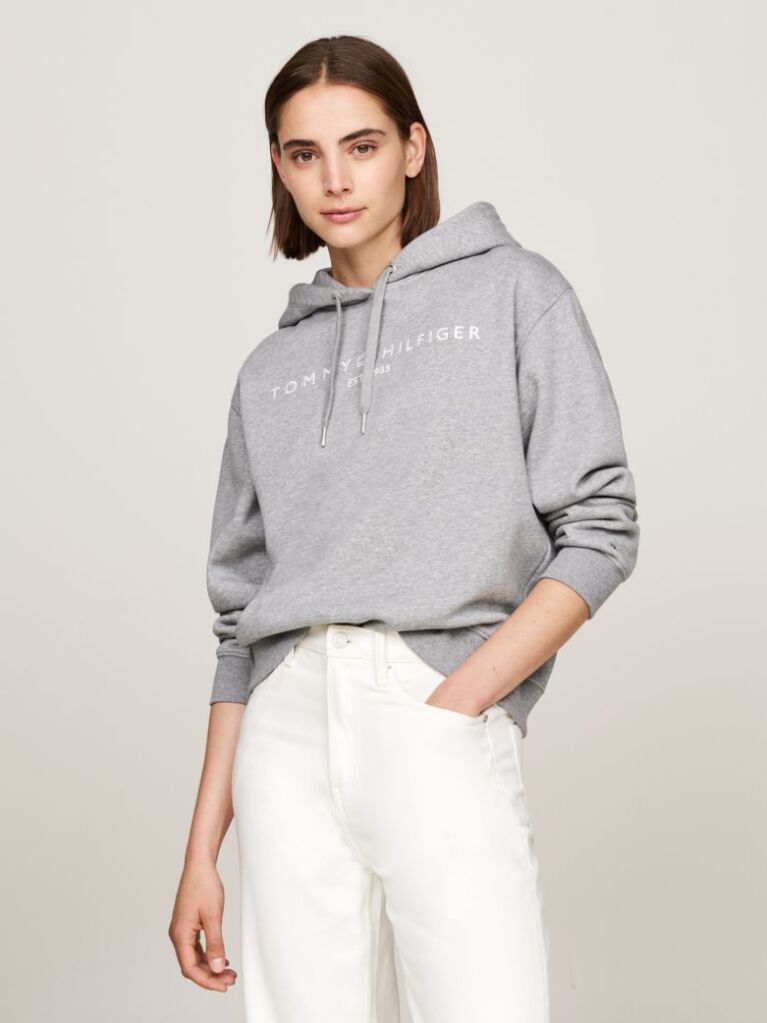 Grey Logo Embroidery Hoody  Women